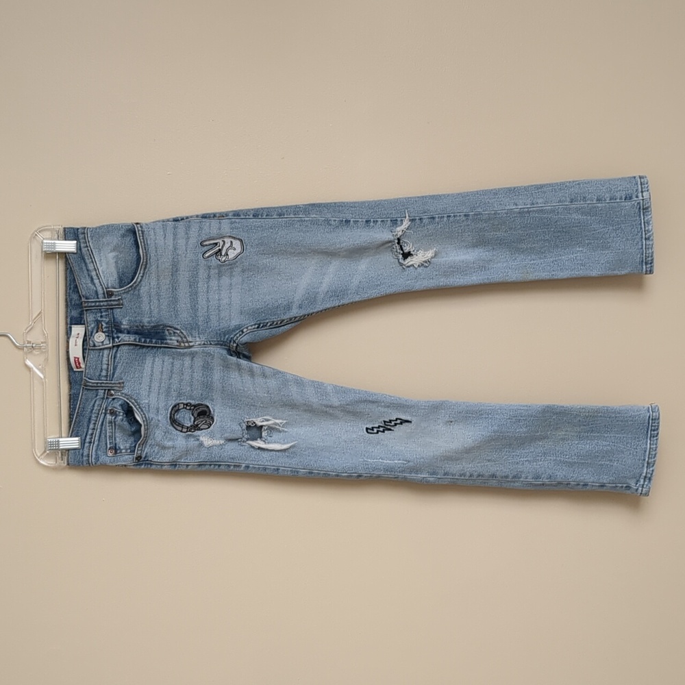511 Slim Levi's Patch Jeans Light Wash Distressed (Kids Size 14 Regular)